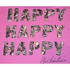 Duck Commander Women's Large Pink Camouflage Happy Happy Happy Tee Shirt 38x26